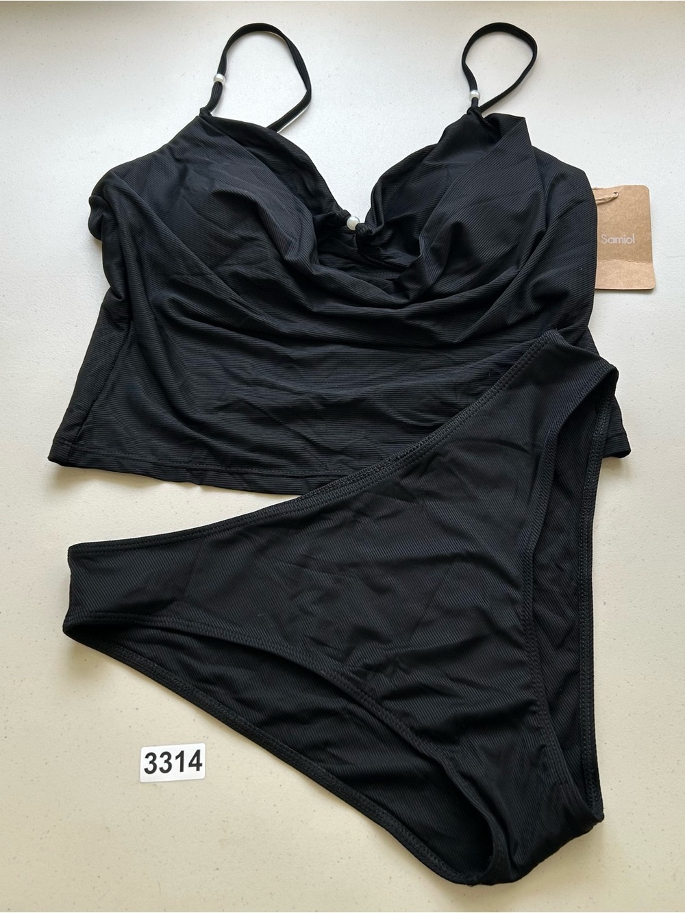 Samiol Tankini Bikini Set Black Ribbed XL New 2 piece